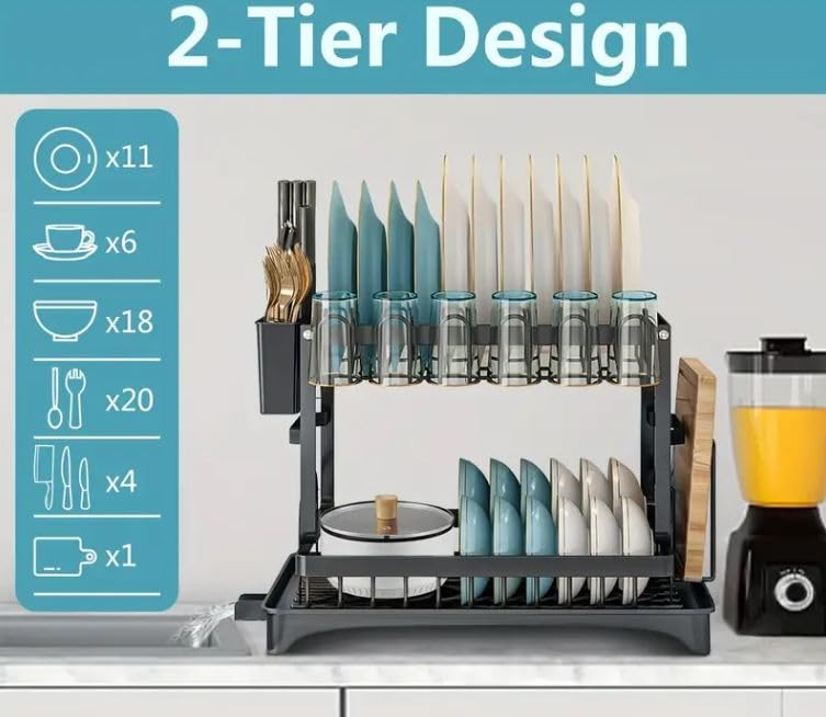 2-Tier Dish Rack with Drain Tray – Heavy-Duty Kitchen Drying Stand