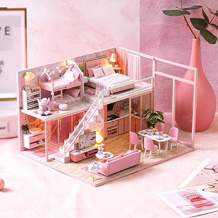 DIY Miniature Dolls House Kit with Furniture, Music Box, and Dust Cover