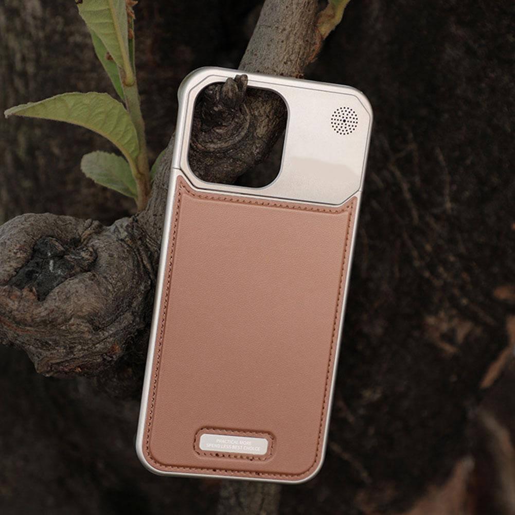 TITAN Luxury Leather Aromatherapy iPhone Case - Titanium Brown