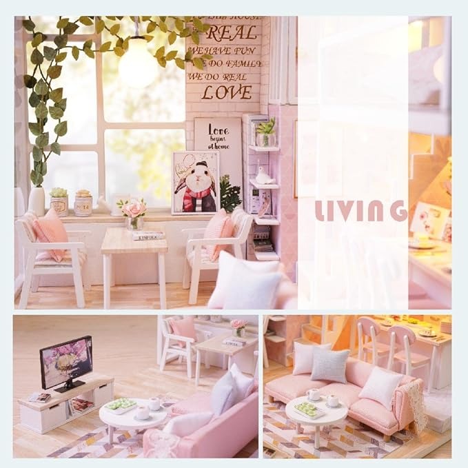 DIY Dollhouse Kit with Furniture and Music Movement