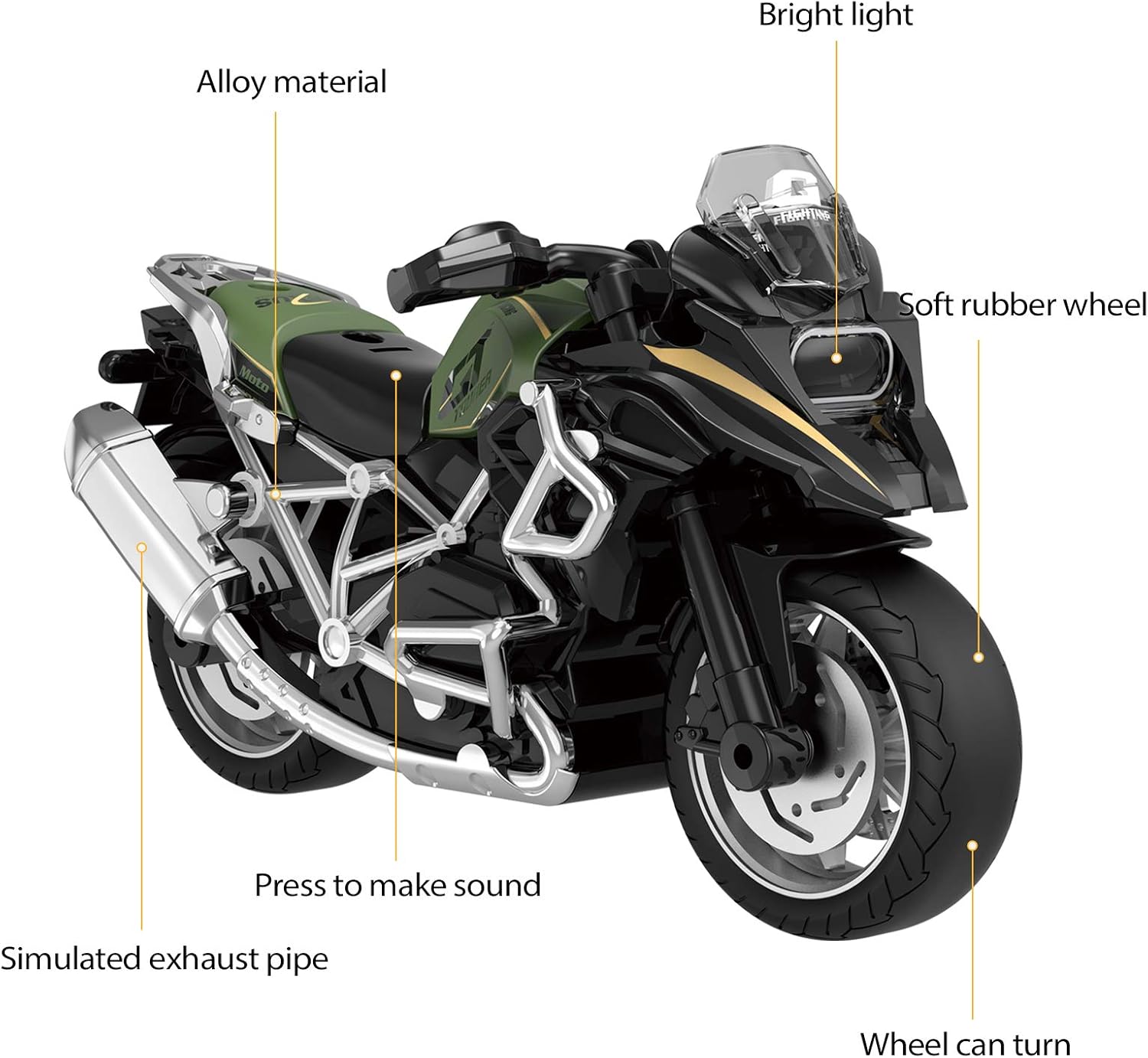 1:8 Scale Diecast Motorcycle with Light and Sound