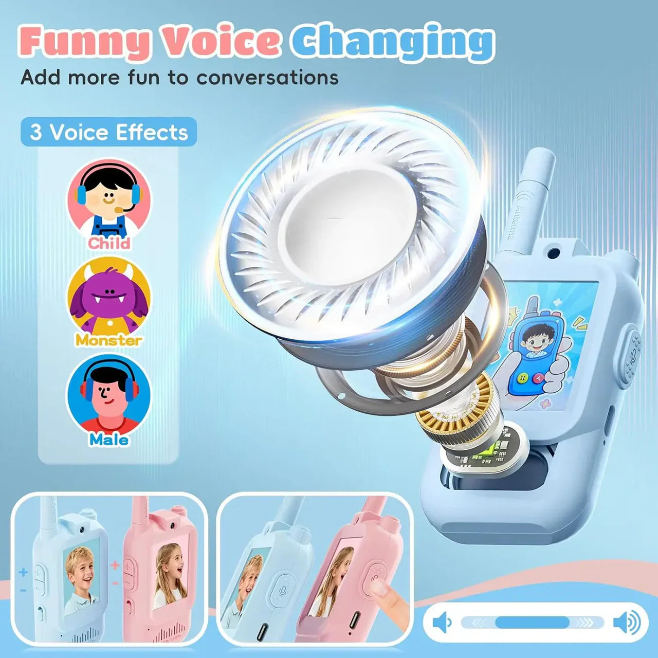 2Pcs Rechargeable Kids Video Walkie Talkie