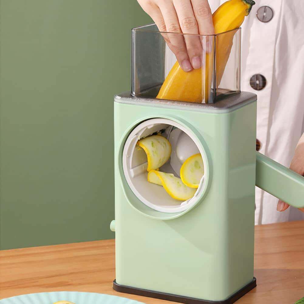 Manual Rotary Vegetable Slicer & Grater – Multi Blade Drum Cutter