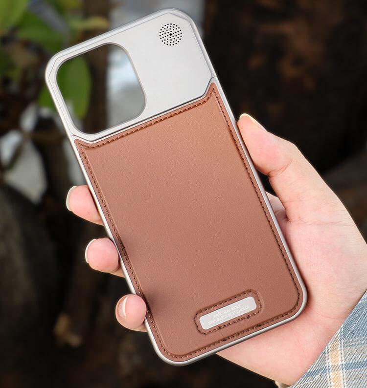 TITAN Luxury Leather Aromatherapy iPhone Case - Titanium Brown