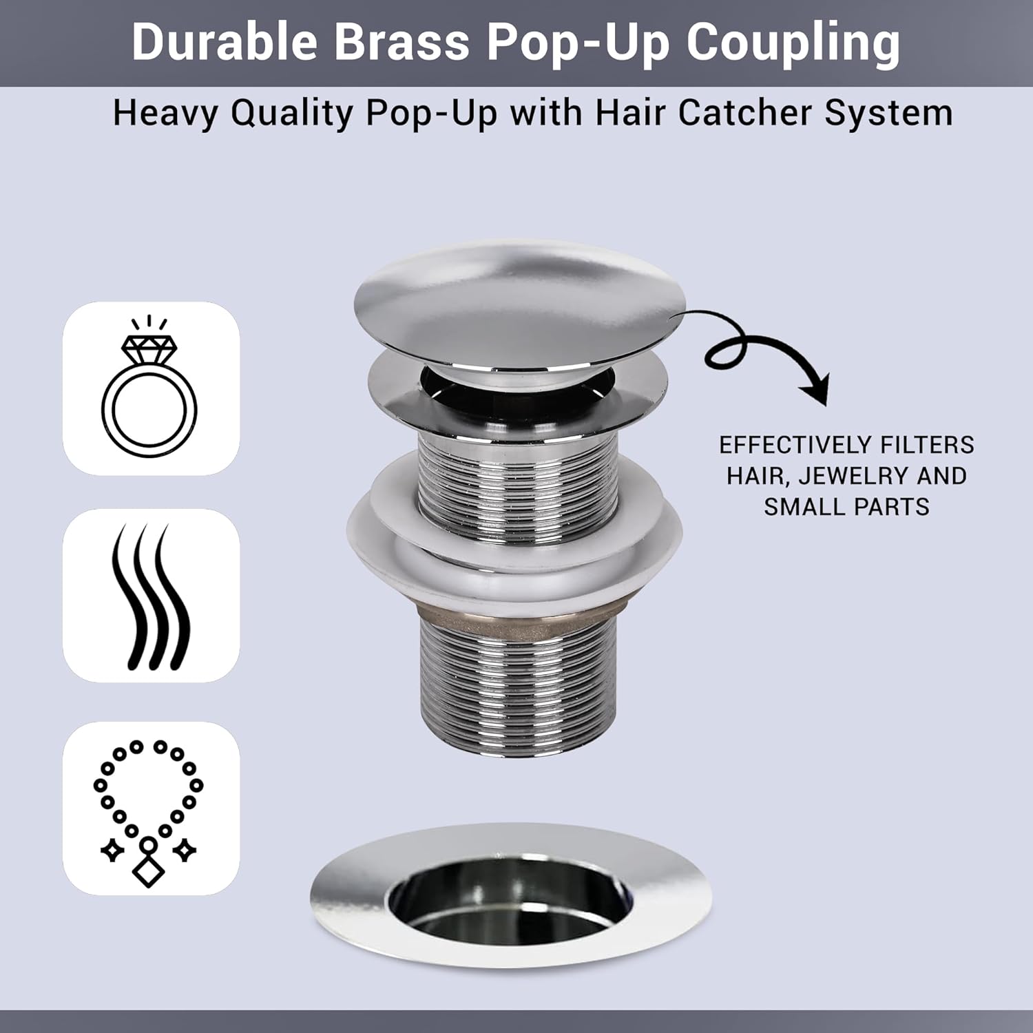 Wash Basin Pop-Up Drain Stopper – Universal Fit, Chrome Finish