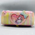 Magical Pink Striped Unicorn Pencil Case with Shimmering Sequin Heart