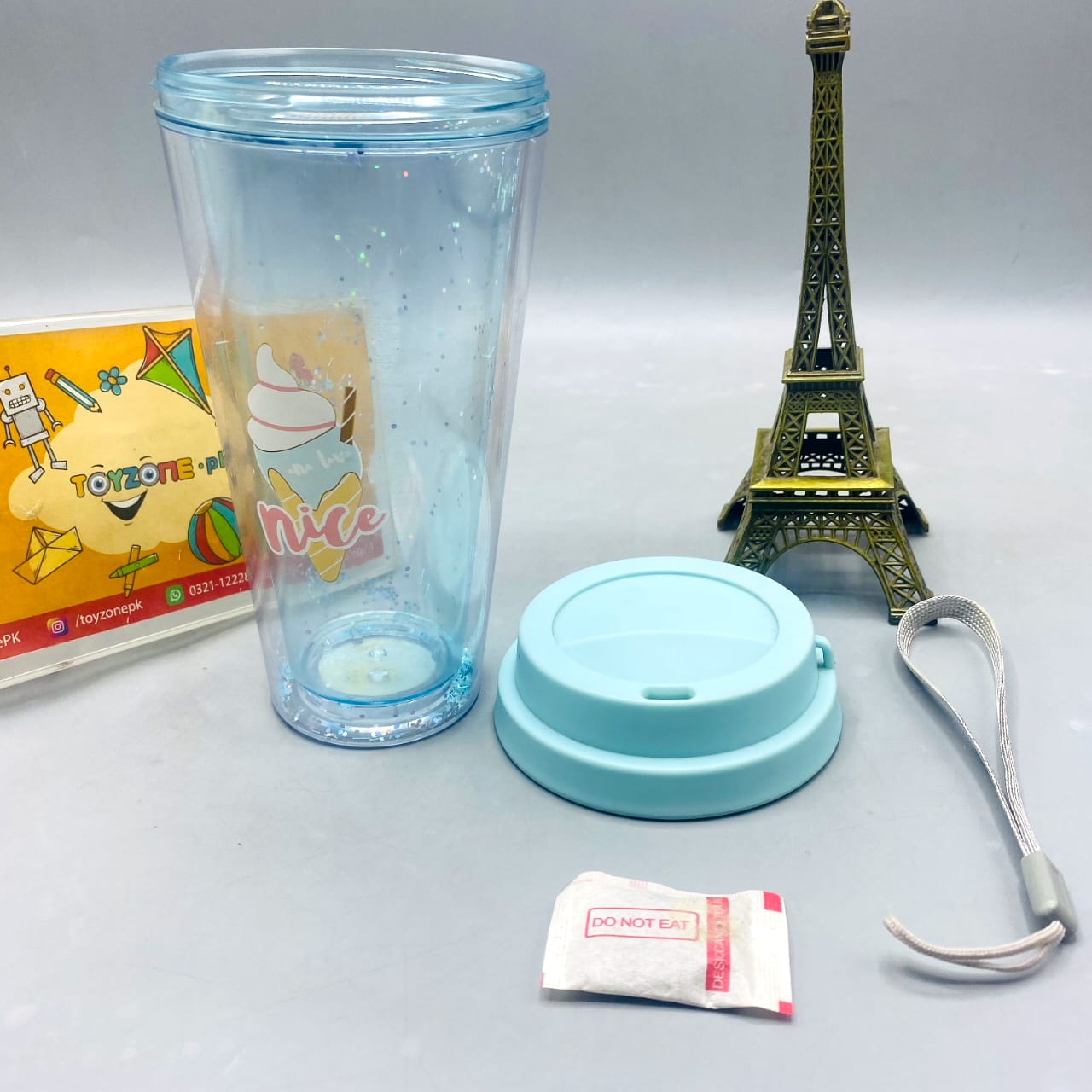 Nice Cream Glitter Tumbler with Lid and Wrist Strap