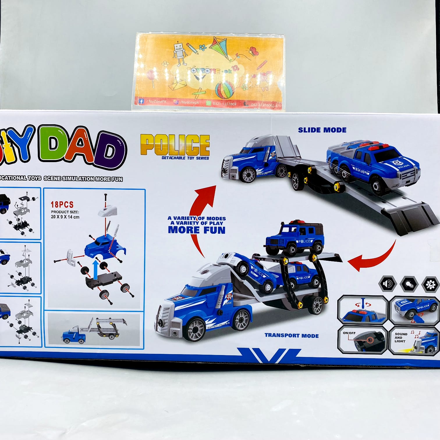 DIY Manual Police Detachable Truck Hauler with 3 Cars