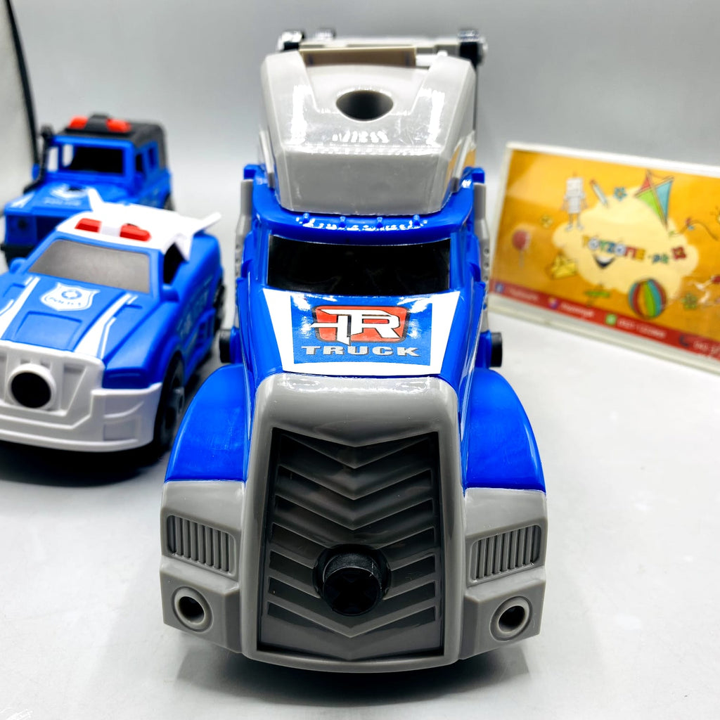 DIY Manual Police Detachable Truck Hauler with 3 Cars