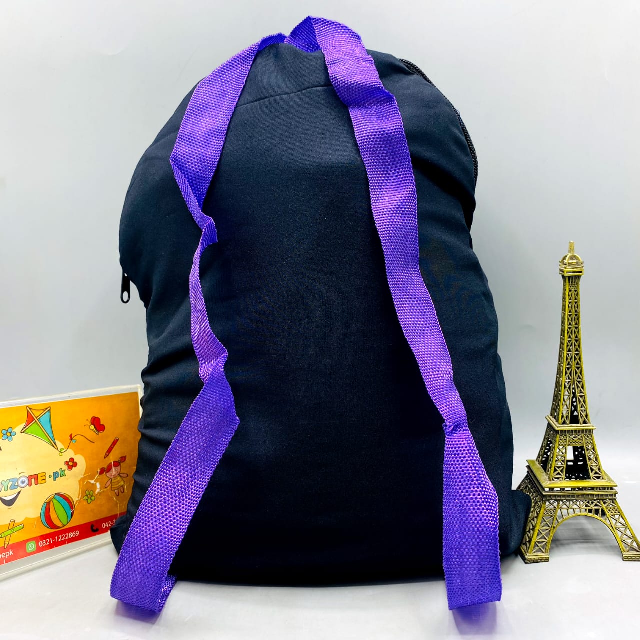 Motu Patlu "King of Kings" Kids' Black Backpack with Purple Straps