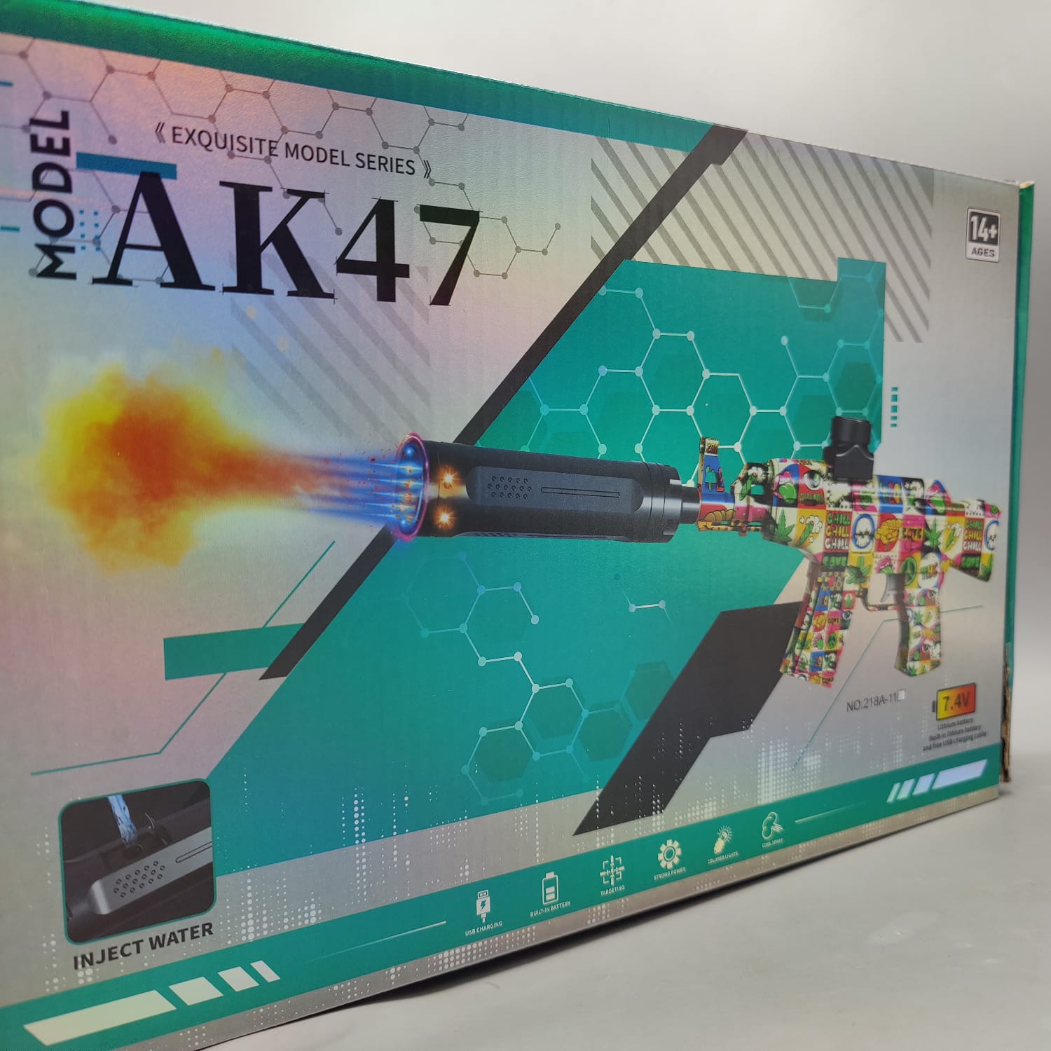 Automatic Gell Blaster AK47 Gun with Light and Smoke Effect