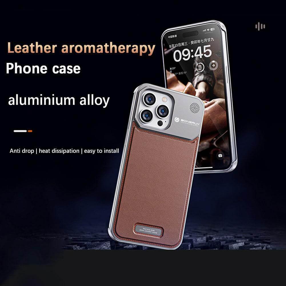 TITAN Luxury Leather Aromatherapy iPhone Case - Titanium Brown