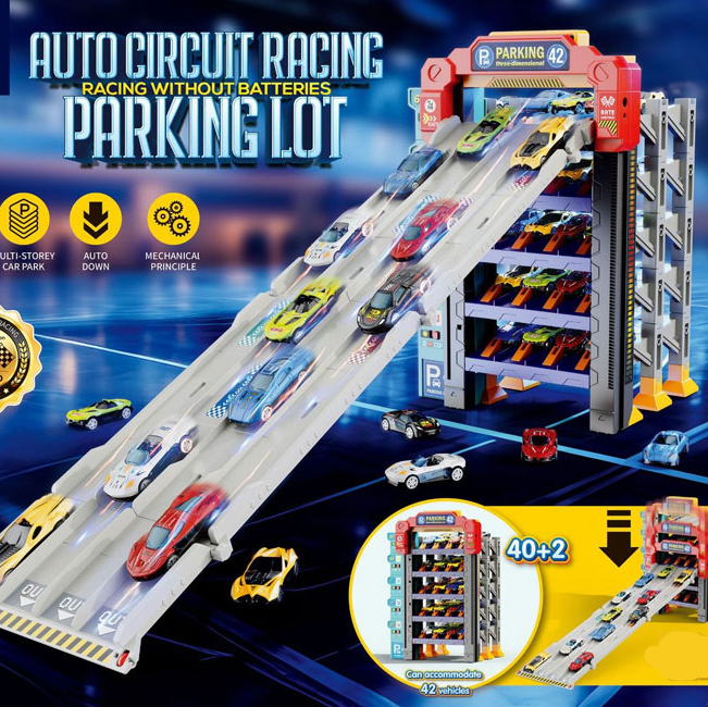 Auto Circuit Racing Parking Lot with 8 Mini Cars (Without Battery)