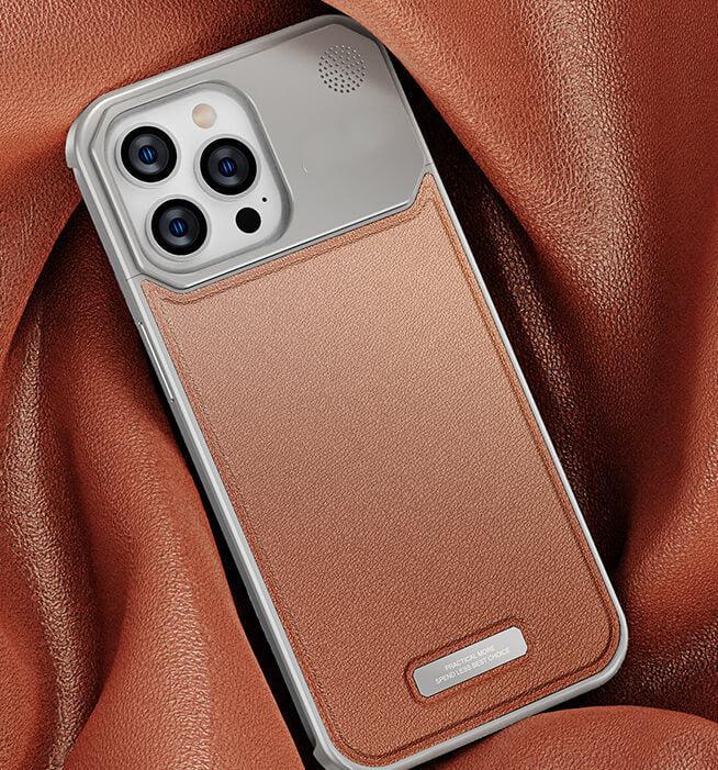 TITAN Luxury Leather Aromatherapy iPhone Case - Titanium Brown